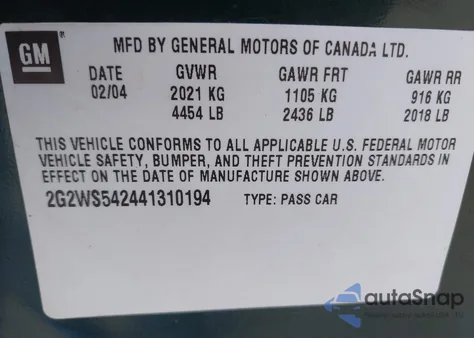 2004 Pontiac Grand Prix Gt2 из США, поврежденный, VIN 2G2WS542441310194